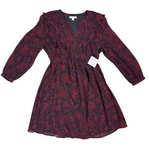 L NWT Beachlunchlounge V-Neck Long Balloon Sleeve Dress Twee Dark Academia